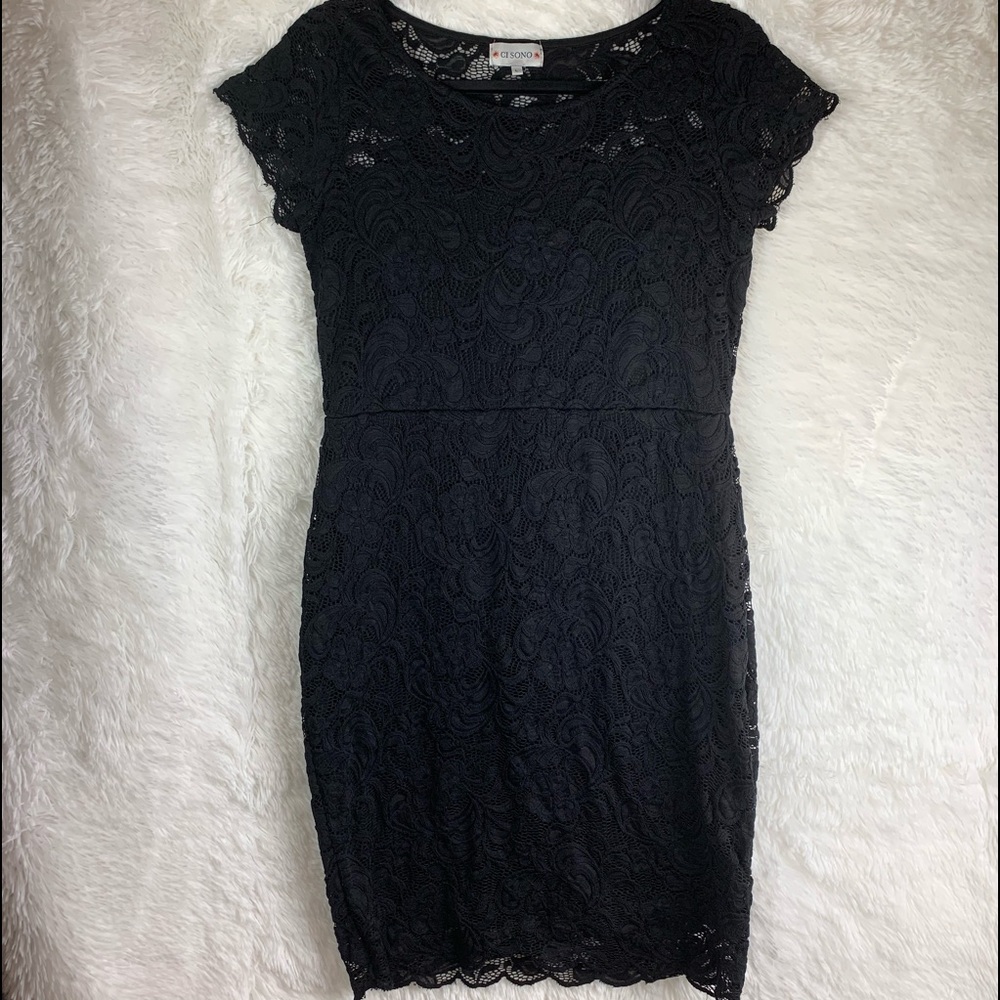 Cisono Black Lace Dress